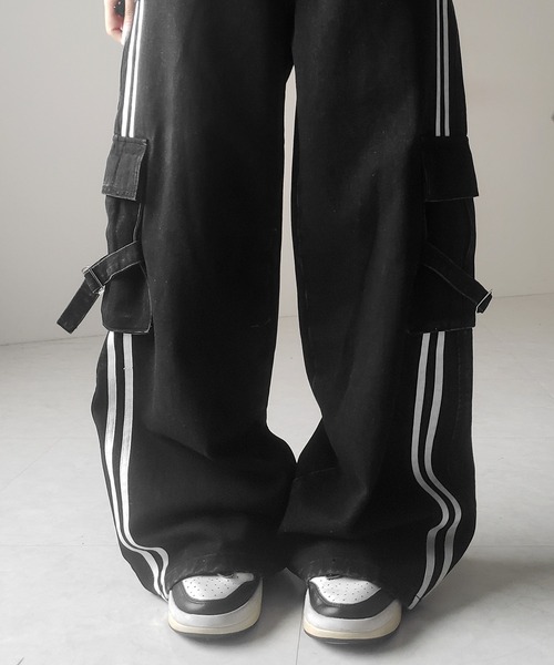 3color ／ 4size 】サイドラインストレートカーゴデニムパンツ