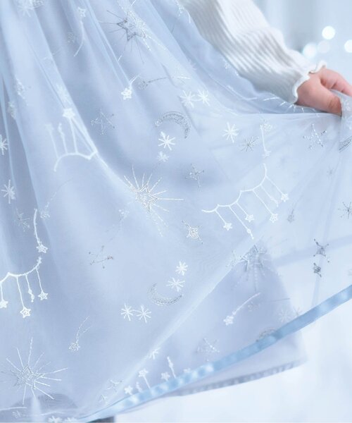 スカラー星座刺繍　チュールワンピース　ブルー　未使用 スカラー星座刺繍 チュールワンピース ブルー 未使用