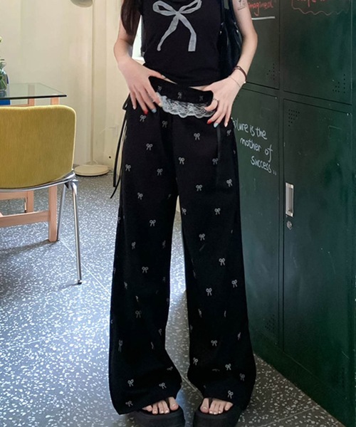 Teem Store(チームストア)の「リボン柄ウエストレースリボンパンツ イージーパンツ(その他パンツ・レディース・ブラック/ホワイト・M/L)」の7枚目の写真