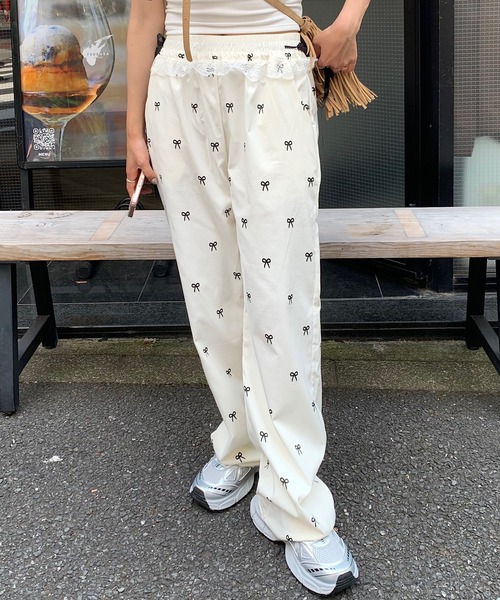 Teem Store(チームストア)の「リボン柄ウエストレースリボンパンツ イージーパンツ(その他パンツ・レディース・ブラック/ホワイト・M/L)」の11枚目の写真