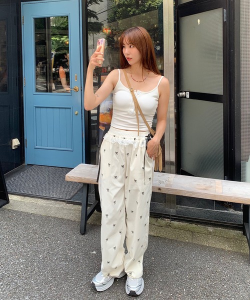 タイムセール新品定価以下HEVEヘイヴ　リボンドットパンツ　チャコール AMBIDEX Store 〇TWILL High waist 2タックパンツ(F チャ): l