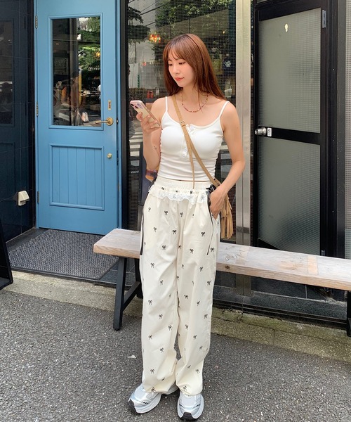 Teem Store(チームストア)の「リボン柄ウエストレースリボンパンツ イージーパンツ(その他パンツ・レディース・ブラック/ホワイト・M/L)」の16枚目の写真
