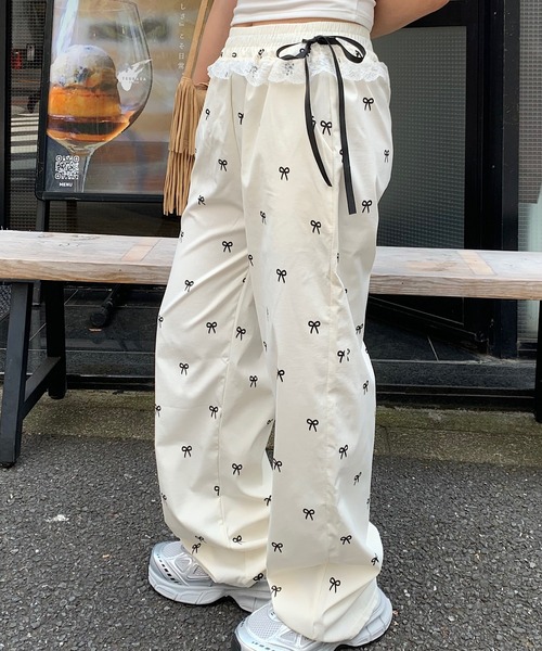Teem Store(チームストア)の「リボン柄ウエストレースリボンパンツ イージーパンツ(その他パンツ・レディース・ブラック/ホワイト・M/L)」の12枚目の写真