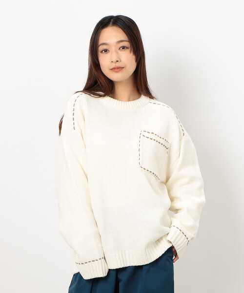 Purple&Yellow（パープルアンドイエロー）の「ハンドステッチプルオーバー（ニット/セーター・メンズ・ミント/アイボリー/ブラック・MEDIUM/LARGE/SMALL）」の8枚目の写真