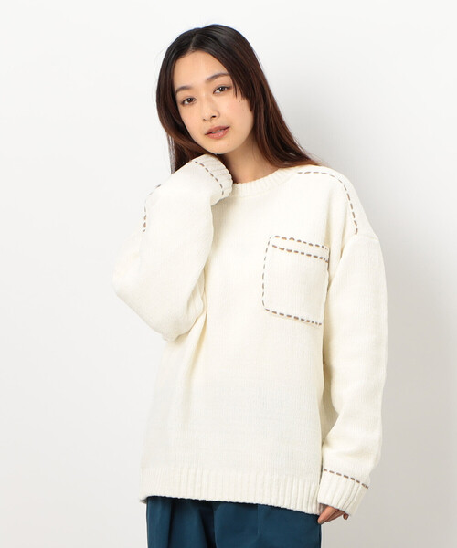 Purple&Yellow（パープルアンドイエロー）の「ハンドステッチプルオーバー（ニット/セーター・メンズ・ミント/アイボリー/ブラック・MEDIUM/LARGE/SMALL）」の9枚目の写真