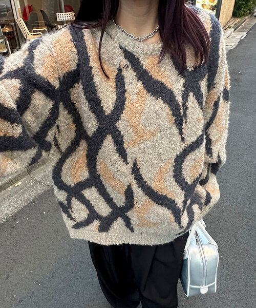 CIAOPANIC（チャオパニック）の「カモフラージュシャギーニット（ニット/セーター・レディース・ベージュ/グレー/アイボリー・ONE SIZE）」の3枚目の写真