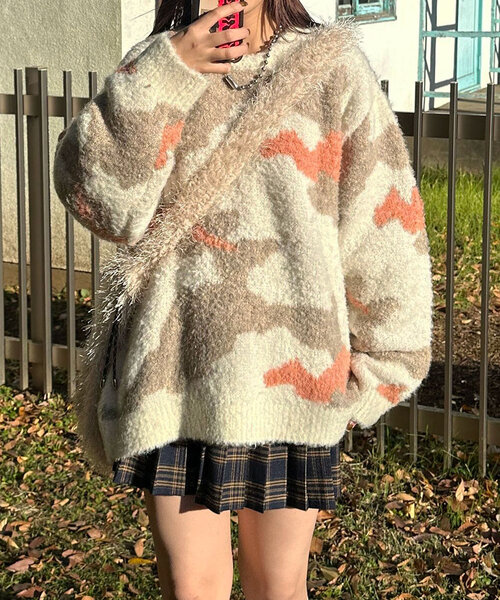 CIAOPANIC（チャオパニック）の「カモフラージュシャギーニット（ニット/セーター・レディース・ベージュ/グレー/アイボリー・ONE SIZE）」の5枚目の写真