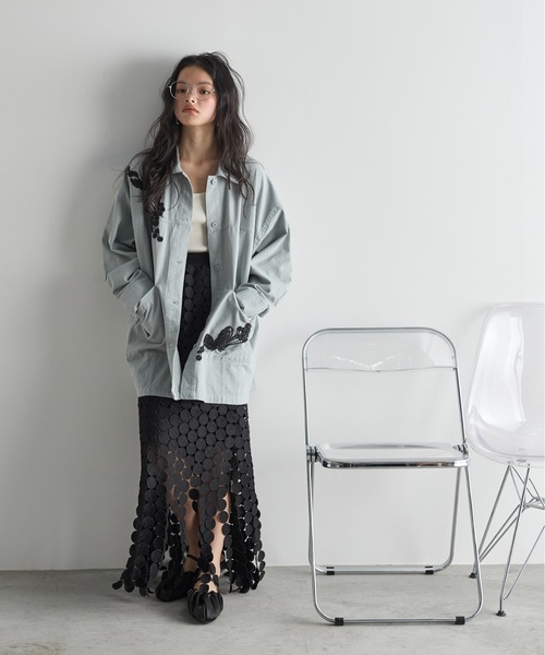 フラワーモチーフレースミリタリーシャツジャケット（シャツ/ブラウス