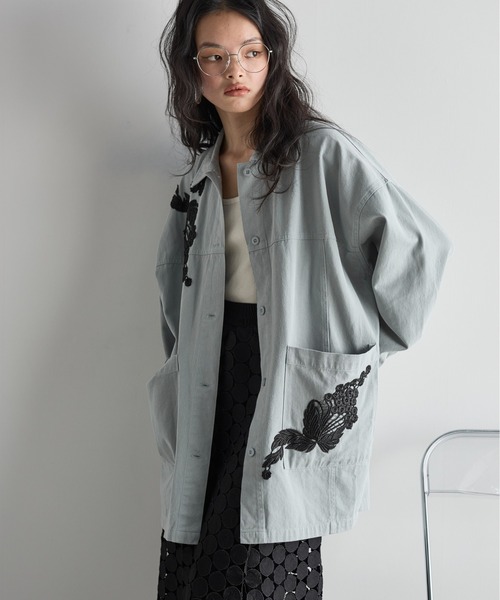 フラワーモチーフレースミリタリーシャツジャケット（シャツ/ブラウス