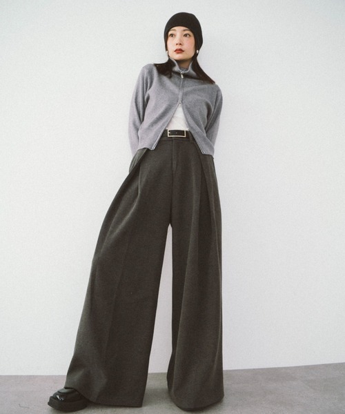 HANNE(アン)の「クロスタックワイドパンツ(チノパンツ・レディース・ブラウン/グレー・FREE)」の11枚目の写真