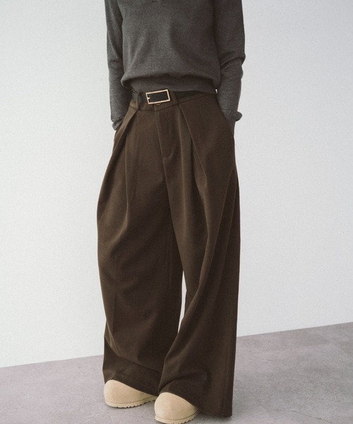HANNE(アン)の「クロスタックワイドパンツ(チノパンツ・レディース・ブラウン/グレー・FREE)」の9枚目の写真