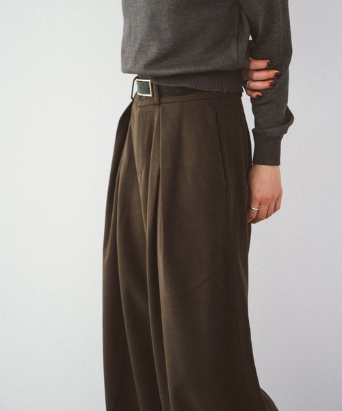 HANNE(アン)の「クロスタックワイドパンツ(チノパンツ・レディース・ブラウン/グレー・FREE)」の4枚目の写真