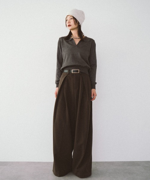 HANNE(アン)の「クロスタックワイドパンツ(チノパンツ・レディース・ブラウン/グレー・FREE)」の7枚目の写真