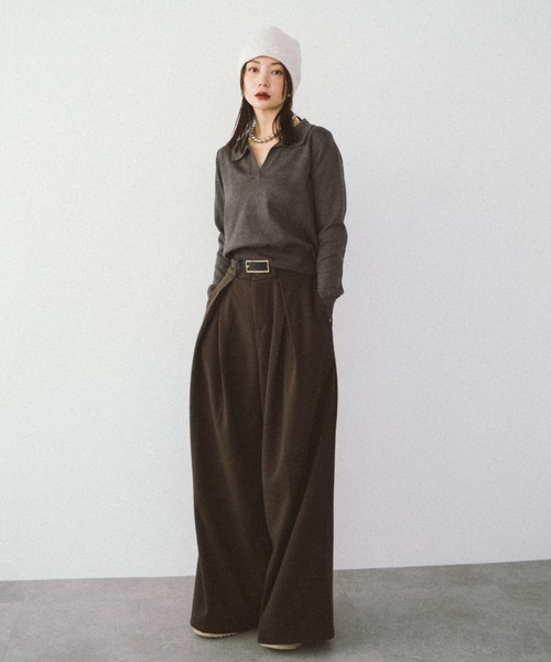 HANNE(アン)の「クロスタックワイドパンツ(チノパンツ・レディース・ブラウン/グレー・FREE)」の6枚目の写真