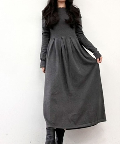 kirakiraShop(キラキラショップ)の「オフショルダー ニット フレア ワンピース(ワンピース・レディース・ブラック/チャコール・FREE)」の9枚目の写真