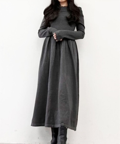 kirakiraShop(キラキラショップ)の「オフショルダー ニット フレア ワンピース(ワンピース・レディース・ブラック/チャコール・FREE)」の12枚目の写真