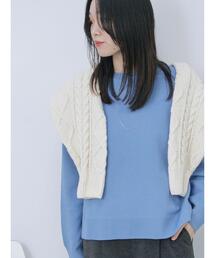 Samansa Mos2 blue | スポンジニットカノコ編みプルオーバー(ニット/セーター)