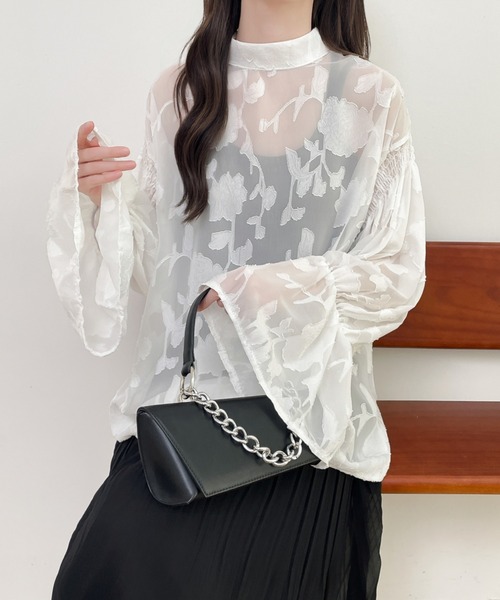 前後2WAYフレア袖シアージャガードシャツブラウス(シャツ/ブラウス)|Diosfront(ディオスフロント) 前後2WAYフレア袖シアージャガードシャツブラウス(シャツ/ブラウス)|Diosfront(ディオスフロント)