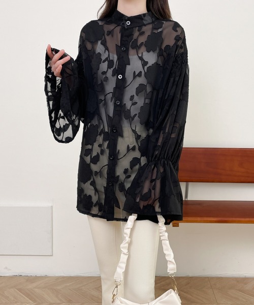 前後2WAYフレア袖シアージャガードシャツブラウス(シャツ/ブラウス)|Diosfront(ディオスフロント) 前後2WAYフレア袖シアージャガードシャツブラウス(シャツ/ブラウス)|Diosfront(ディオスフロント)