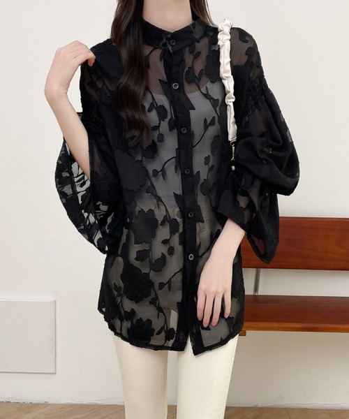 前後2WAYフレア袖シアージャガードシャツブラウス(シャツ/ブラウス)|Diosfront(ディオスフロント) 前後2WAYフレア袖シアージャガードシャツブラウス(シャツ/ブラウス)|Diosfront(ディオスフロント)