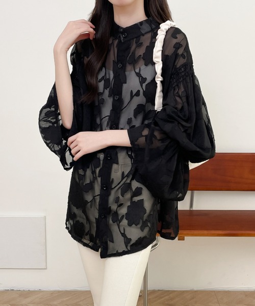 前後2WAYフレア袖シアージャガードシャツブラウス(シャツ/ブラウス)|Diosfront(ディオスフロント) 前後2WAYフレア袖シアージャガードシャツブラウス(シャツ/ブラウス)|Diosfront(ディオスフロント)