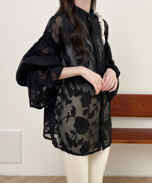 前後2WAYフレア袖シアージャガードシャツブラウス(シャツ/ブラウス)|Diosfront(ディオスフロント) 前後2WAYフレア袖シアージャガードシャツブラウス(シャツ/ブラウス)|Diosfront(ディオスフロント)