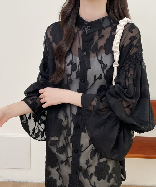 前後2WAYフレア袖シアージャガードシャツブラウス(シャツ/ブラウス)|Diosfront(ディオスフロント) 前後2WAYフレア袖シアージャガードシャツブラウス(シャツ/ブラウス)|Diosfront(ディオスフロント)
