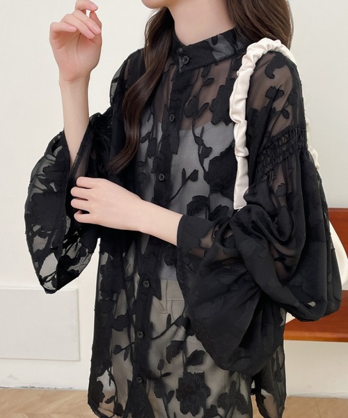 前後2WAYフレア袖シアージャガードシャツブラウス(シャツ/ブラウス)|Diosfront(ディオスフロント) 前後2WAYフレア袖シアージャガードシャツブラウス(シャツ/ブラウス)|Diosfront(ディオスフロント)