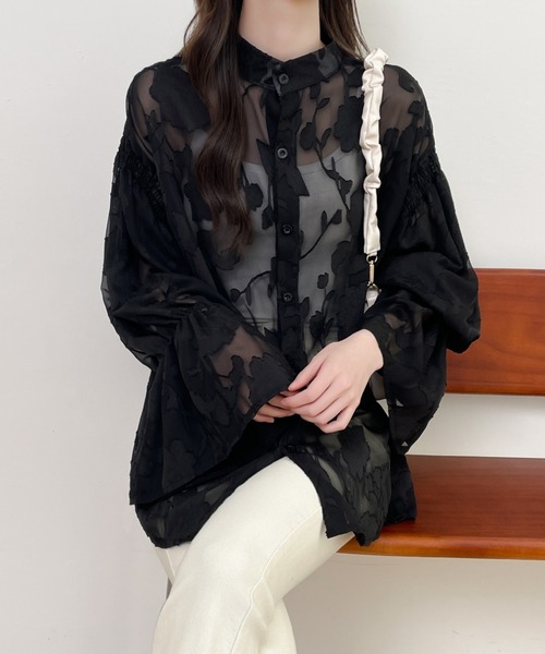 前後2WAYフレア袖シアージャガードシャツブラウス(シャツ/ブラウス)|Diosfront(ディオスフロント) 前後2WAYフレア袖シアージャガードシャツブラウス(シャツ/ブラウス)|Diosfront(ディオスフロント)