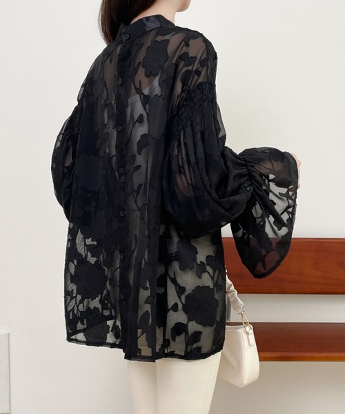 前後2WAYフレア袖シアージャガードシャツブラウス(シャツ/ブラウス)|Diosfront(ディオスフロント) 前後2WAYフレア袖シアージャガードシャツブラウス(シャツ/ブラウス)|Diosfront(ディオスフロント)