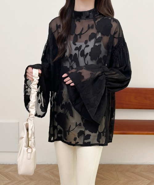 前後2WAYフレア袖シアージャガードシャツブラウス(シャツ/ブラウス)|Diosfront(ディオスフロント) 前後2WAYフレア袖シアージャガードシャツブラウス(シャツ/ブラウス)|Diosfront(ディオスフロント)