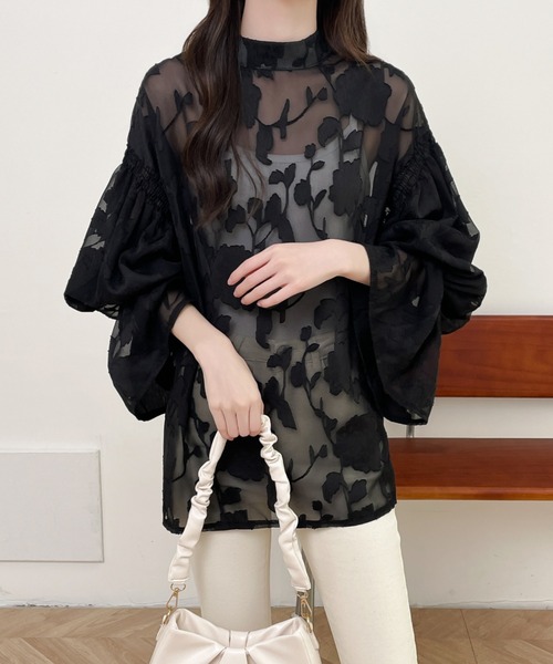 前後2WAYフレア袖シアージャガードシャツブラウス(シャツ/ブラウス)|Diosfront(ディオスフロント) 前後2WAYフレア袖シアージャガードシャツブラウス(シャツ/ブラウス)|Diosfront(ディオスフロント)