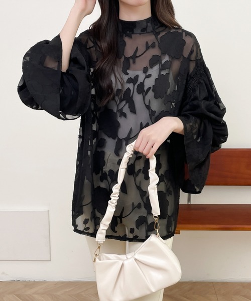 前後2WAYフレア袖シアージャガードシャツブラウス(シャツ/ブラウス)|Diosfront(ディオスフロント) 前後2WAYフレア袖シアージャガードシャツブラウス(シャツ/ブラウス)|Diosfront(ディオスフロント)