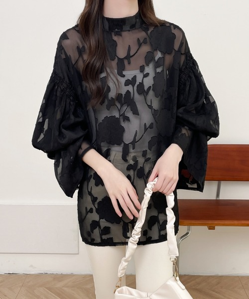 前後2WAYフレア袖シアージャガードシャツブラウス(シャツ/ブラウス)|Diosfront(ディオスフロント) 前後2WAYフレア袖シアージャガードシャツブラウス(シャツ/ブラウス)|Diosfront(ディオスフロント)