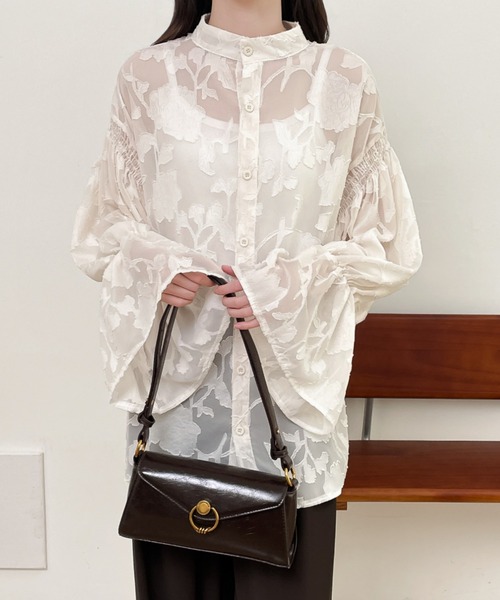 前後2WAYフレア袖シアージャガードシャツブラウス(シャツ/ブラウス)|Diosfront(ディオスフロント) 前後2WAYフレア袖シアージャガードシャツブラウス(シャツ/ブラウス)|Diosfront(ディオスフロント)