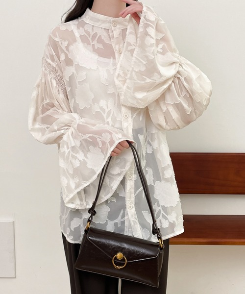 前後2WAYフレア袖シアージャガードシャツブラウス(シャツ/ブラウス)|Diosfront(ディオスフロント) 前後2WAYフレア袖シアージャガードシャツブラウス(シャツ/ブラウス)|Diosfront(ディオスフロント)