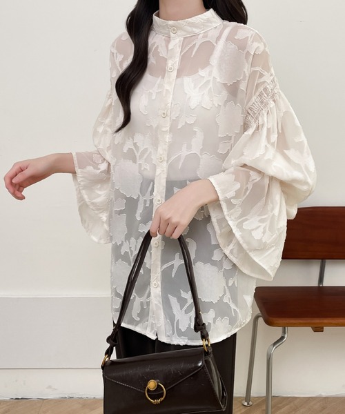 前後2WAYフレア袖シアージャガードシャツブラウス(シャツ/ブラウス)|Diosfront(ディオスフロント) 前後2WAYフレア袖シアージャガードシャツブラウス(シャツ/ブラウス)|Diosfront(ディオスフロント)