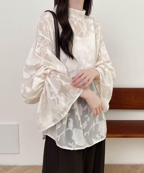 前後2WAYフレア袖シアージャガードシャツブラウス(シャツ/ブラウス)|Diosfront(ディオスフロント) 前後2WAYフレア袖シアージャガードシャツブラウス(シャツ/ブラウス)|Diosfront(ディオスフロント)