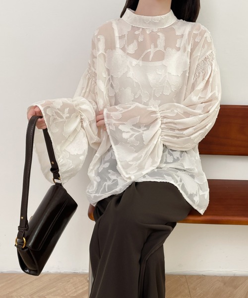 前後2WAYフレア袖シアージャガードシャツブラウス(シャツ/ブラウス)|Diosfront(ディオスフロント) 前後2WAYフレア袖シアージャガードシャツブラウス(シャツ/ブラウス)|Diosfront(ディオスフロント)