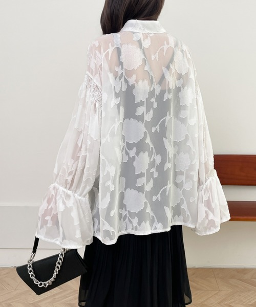 前後2WAYフレア袖シアージャガードシャツブラウス(シャツ/ブラウス)|Diosfront(ディオスフロント) 前後2WAYフレア袖シアージャガードシャツブラウス(シャツ/ブラウス)|Diosfront(ディオスフロント)