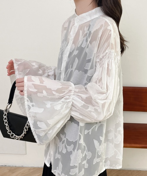 前後2WAYフレア袖シアージャガードシャツブラウス(シャツ/ブラウス)|Diosfront(ディオスフロント) 前後2WAYフレア袖シアージャガードシャツブラウス(シャツ/ブラウス)|Diosfront(ディオスフロント)