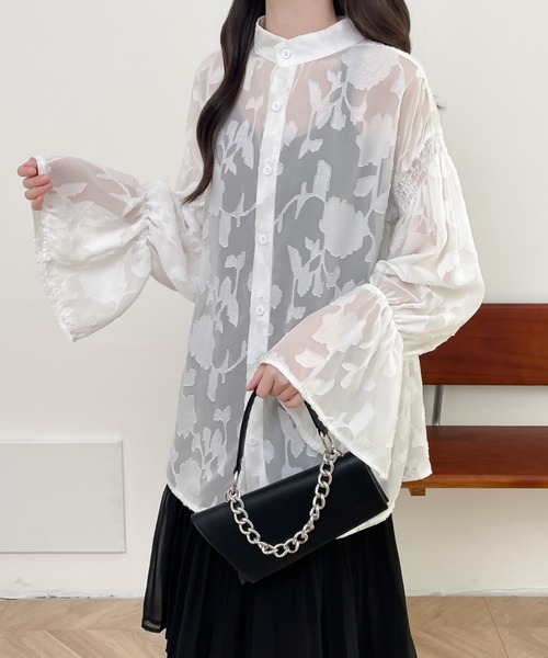 前後2WAYフレア袖シアージャガードシャツブラウス(シャツ/ブラウス)|Diosfront(ディオスフロント) 前後2WAYフレア袖シアージャガードシャツブラウス(シャツ/ブラウス)|Diosfront(ディオスフロント)