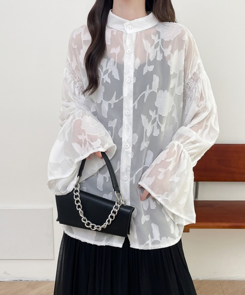 前後2WAYフレア袖シアージャガードシャツブラウス(シャツ/ブラウス)|Diosfront(ディオスフロント) 前後2WAYフレア袖シアージャガードシャツブラウス(シャツ/ブラウス)|Diosfront(ディオスフロント)