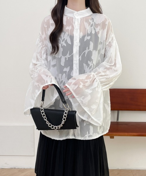 前後2WAYフレア袖シアージャガードシャツブラウス(シャツ/ブラウス)|Diosfront(ディオスフロント) 前後2WAYフレア袖シアージャガードシャツブラウス(シャツ/ブラウス)|Diosfront(ディオスフロント)