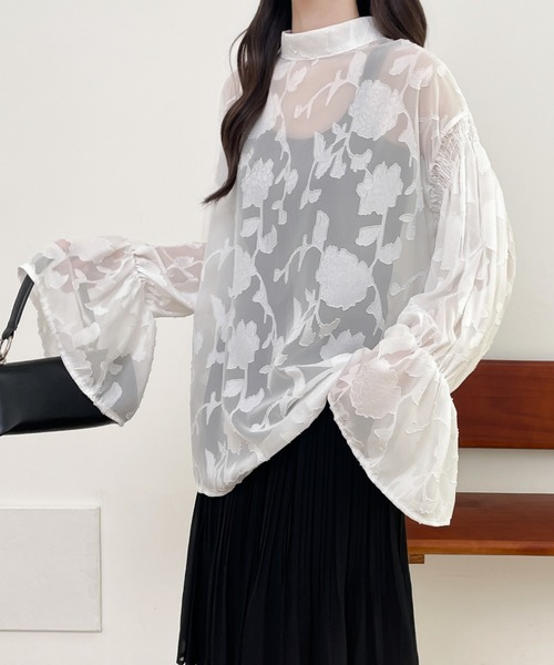 前後2WAYフレア袖シアージャガードシャツブラウス(シャツ/ブラウス)|Diosfront(ディオスフロント) 前後2WAYフレア袖シアージャガードシャツブラウス(シャツ/ブラウス)|Diosfront(ディオスフロント)