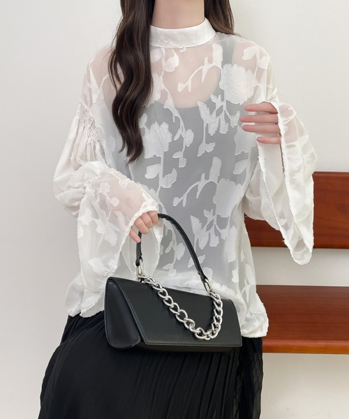 前後2WAYフレア袖シアージャガードシャツブラウス(シャツ/ブラウス)|Diosfront(ディオスフロント) 前後2WAYフレア袖シアージャガードシャツブラウス(シャツ/ブラウス)|Diosfront(ディオスフロント)