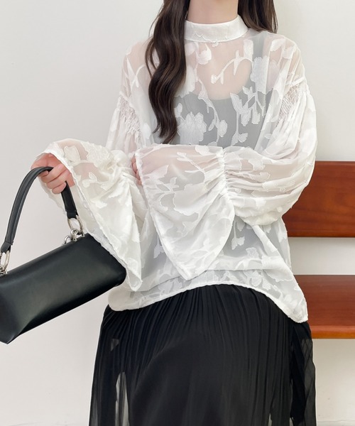 前後2WAYフレア袖シアージャガードシャツブラウス(シャツ/ブラウス)|Diosfront(ディオスフロント) 前後2WAYフレア袖シアージャガードシャツブラウス(シャツ/ブラウス)|Diosfront(ディオスフロント)