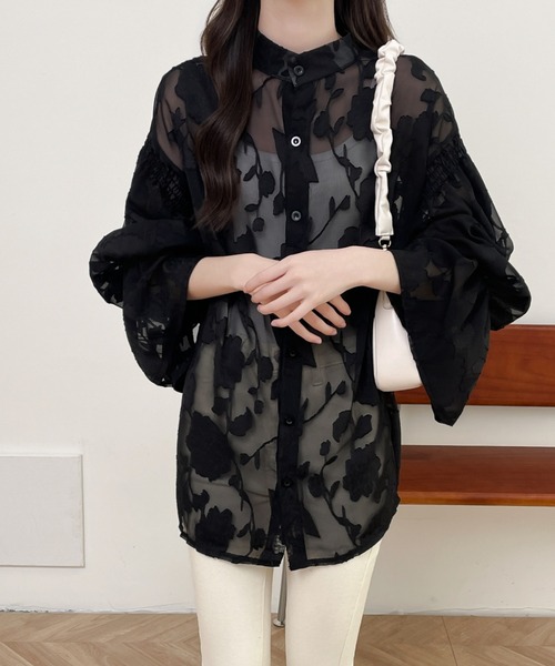 前後2WAYフレア袖シアージャガードシャツブラウス(シャツ/ブラウス)|Diosfront(ディオスフロント) 前後2WAYフレア袖シアージャガードシャツブラウス(シャツ/ブラウス)|Diosfront(ディオスフロント)