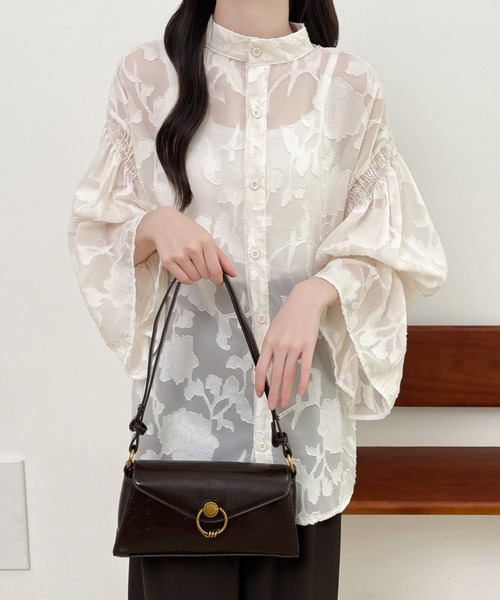 前後2WAYフレア袖シアージャガードシャツブラウス(シャツ/ブラウス)|Diosfront(ディオスフロント) 前後2WAYフレア袖シアージャガードシャツブラウス(シャツ/ブラウス)|Diosfront(ディオスフロント)