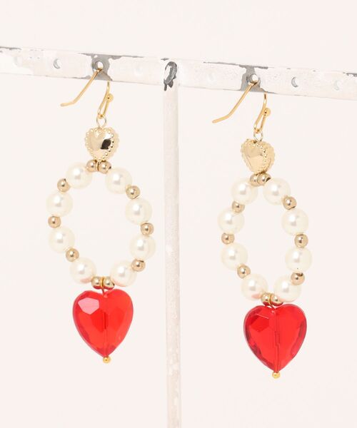 tone(トーン)の「【RosraiE】レッドハート サークルパール ピアス(MA)(ピアス(両耳用)・レディース・ゴールド・FREE)」の7枚目の写真
